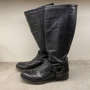 Frye Phillip Harness Tall Knee Boot Black Leather